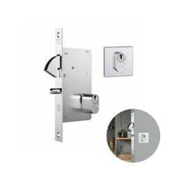 Fechadura Em Inox Com Cilindro Oval E Roseta Quadrada Para Porta Pivotante de Correr 950 Stam