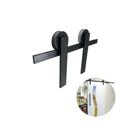 Kit Porta de Correr Preto Fosco Trilho E Roldanas Aparente 2 Metros