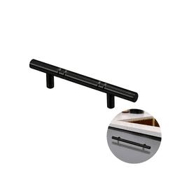 Puxador Haste Redondo Preto Com Friso 64 Mm / 11 Cm Para Gavetas Mk