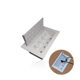 Caixa de Tomada Branca Para Embutir Em Mesa E Painel Com 4 Tomadas E 3 Conectores Cat5e Dutotec