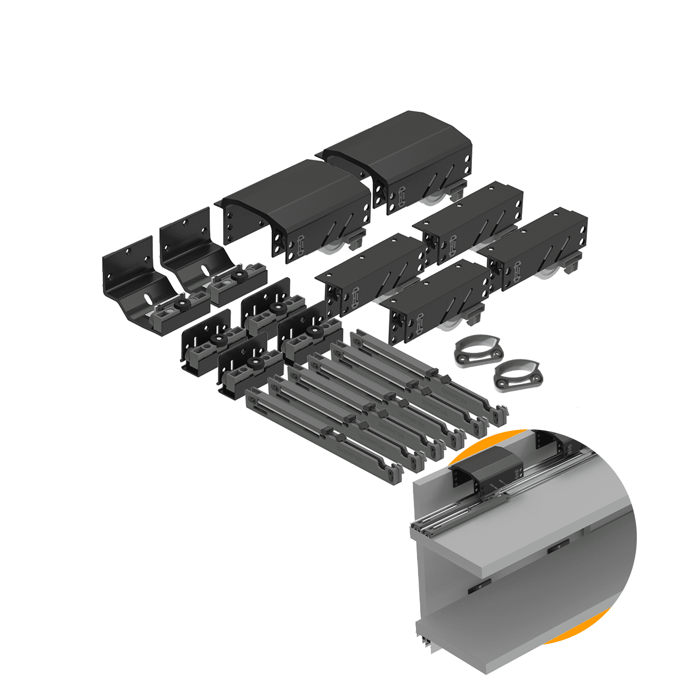 Kit Sistema Para Porta de Correr Dominus | 50 A 80 Kg | Para 3 Portas Rometal