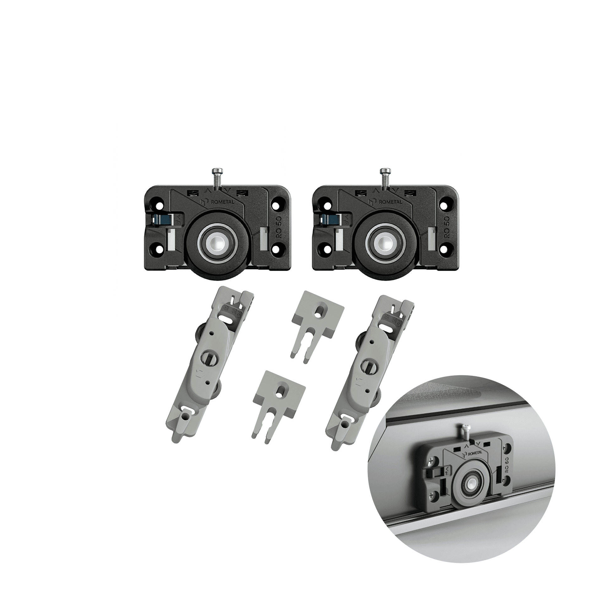 Kit Sistema Para Porta de Correr Rometal Ro-504032or Com Dispositivo Anti-descarrilhamento